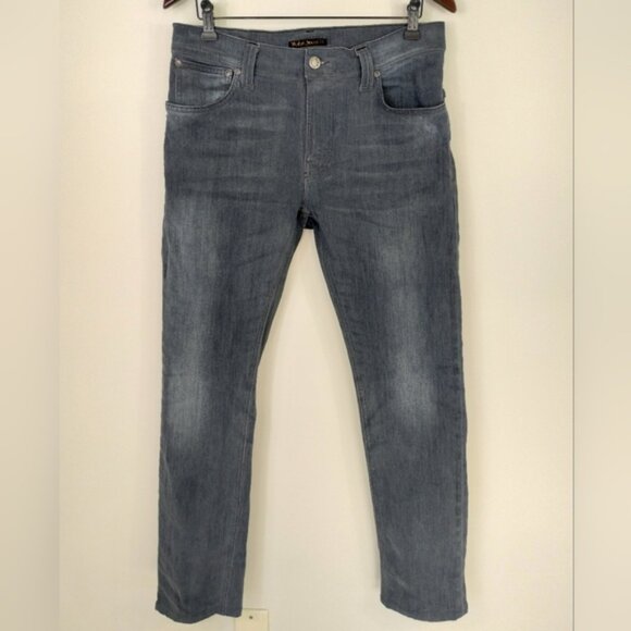 Nudie Jeans Thin Finn Sz 32 Gray Lighter Shade Dry Stretch Jean Black Blokecore - Picture 1 of 12